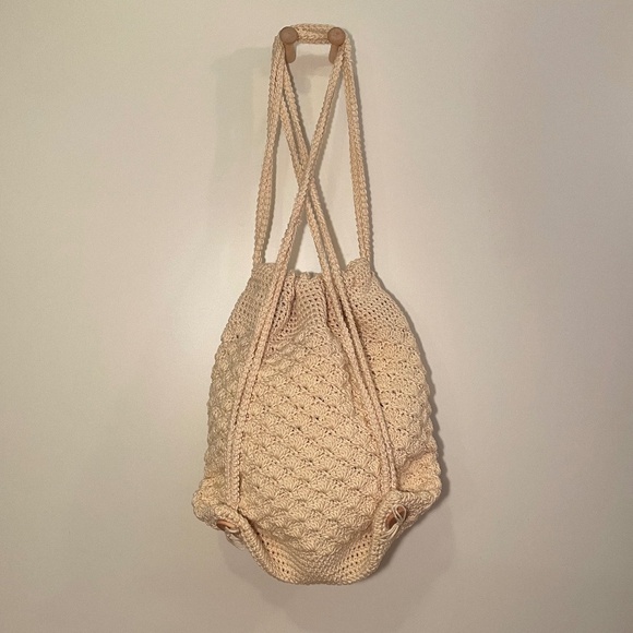 Sweet Cream Crocheted Drawstring Backpack - Picture 2 of 9